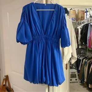 Blue V-Neck Women's Dress
